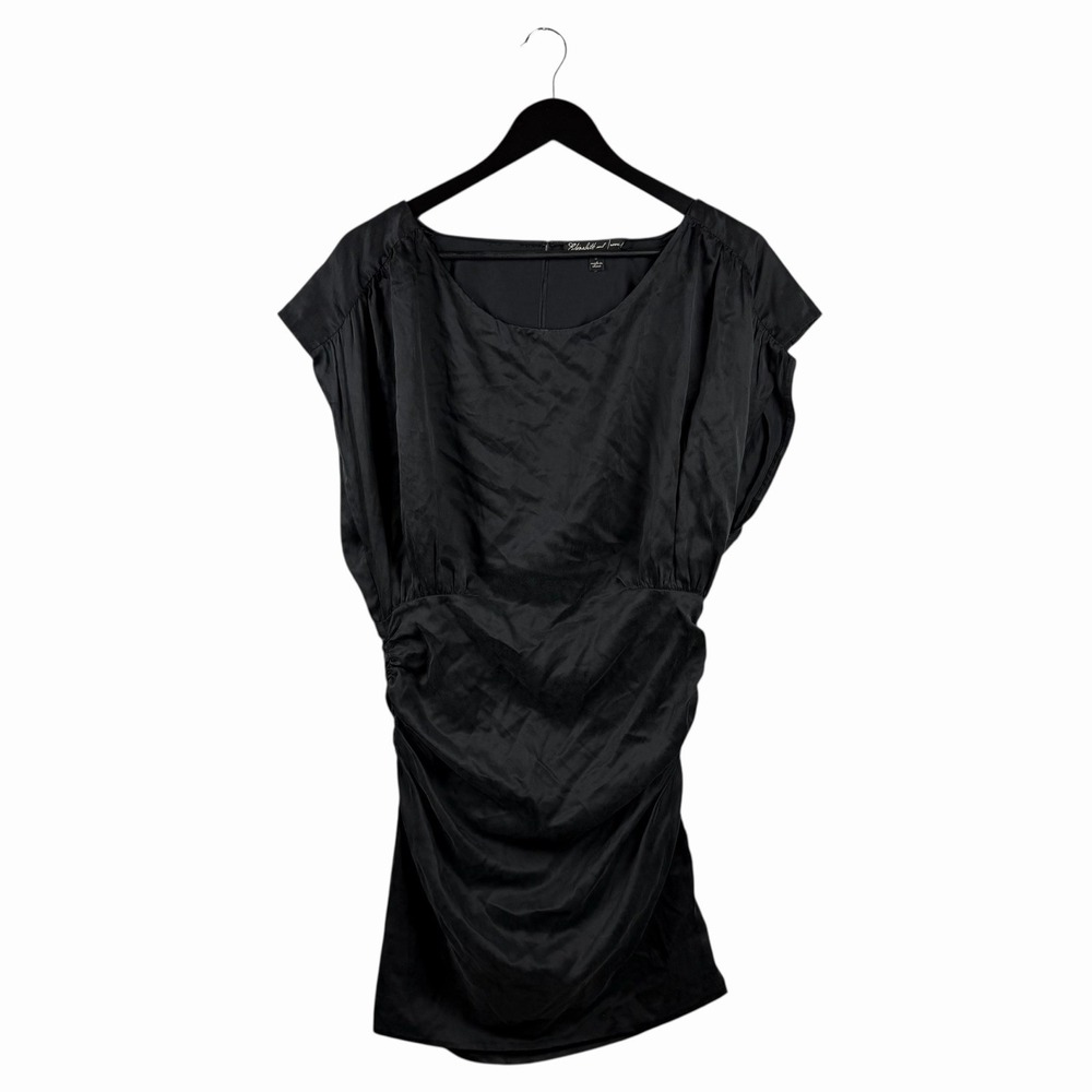 Elizabeth and James Dress Sz 8 Black Silk Ruched Blouson Bodycon‎ Mini Keyhole